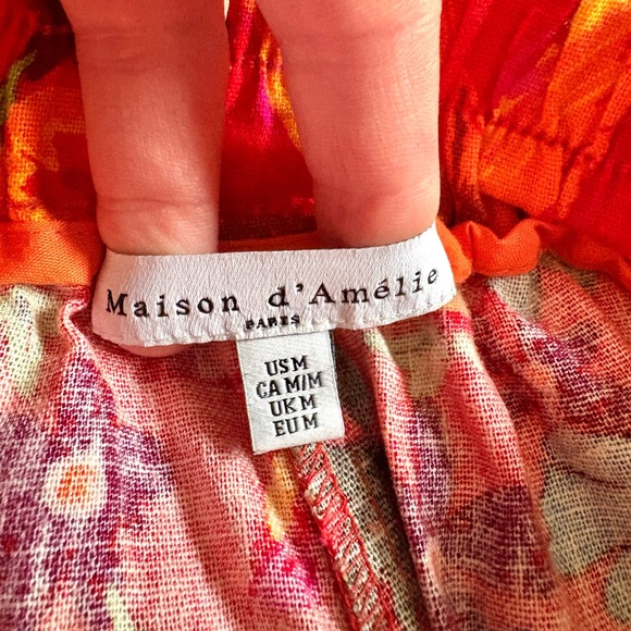 Maison d’Amelie Wide Leg Floral Linen Blend Pants w/ Beaded Belt size M - Picture 5 of 7